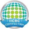 An IICRC certified badge signifies training via the Institute of Inspection Cleaning and Restoration Certification.